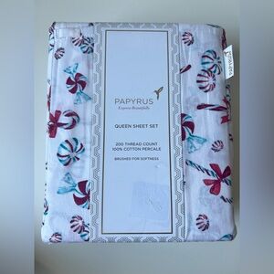 4 pc Papyrus Candy Cane Queen Sheet Set Cotton Percale Christmas Peppermints